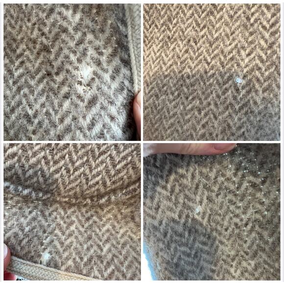 Vtg Natural Knitwear Wool Blanket Vest Coat Tan Tweed Reversible Herringbone MCM - Picture 12 of 12